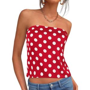 imagePRETTYGARDEN Strapless Tube Tops for Women 2026 Summer Sleeveless Backless Polka Dot Going Out Top Bandeau Cute Y2k ShirtDot Red White