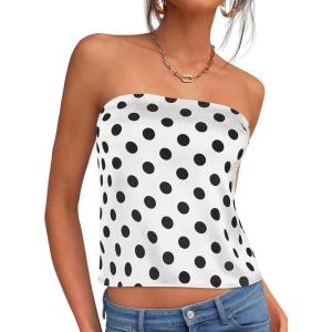 imagePRETTYGARDEN Strapless Tube Tops for Women 2026 Summer Sleeveless Backless Polka Dot Going Out Top Bandeau Cute Y2k ShirtDot White Black