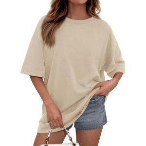 imagePRETTYGARDEN Womens 2026 Spring Going Out Tops Casual Short Sleeve Crewneck Loose Fit Basic Oversized T Shirts Summer OutfitsApricot