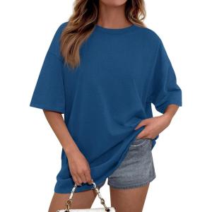 imagePRETTYGARDEN Womens 2026 Spring Going Out Tops Casual Short Sleeve Crewneck Loose Fit Basic Oversized T Shirts Summer OutfitsBlue