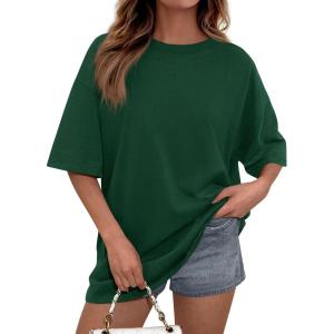 imagePRETTYGARDEN Womens 2026 Spring Going Out Tops Casual Short Sleeve Crewneck Loose Fit Basic Oversized T Shirts Summer OutfitsDark Green