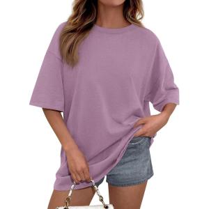 imagePRETTYGARDEN Womens 2026 Spring Going Out Tops Casual Short Sleeve Crewneck Loose Fit Basic Oversized T Shirts Summer OutfitsDark Pink