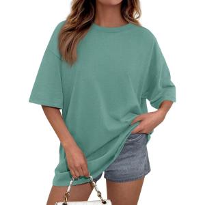 imagePRETTYGARDEN Womens 2026 Spring Going Out Tops Casual Short Sleeve Crewneck Loose Fit Basic Oversized T Shirts Summer OutfitsLight Green