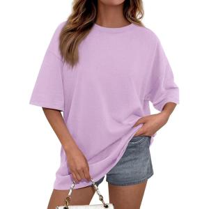 imagePRETTYGARDEN Womens 2026 Spring Going Out Tops Casual Short Sleeve Crewneck Loose Fit Basic Oversized T Shirts Summer OutfitsLight Purple