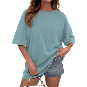 imagePRETTYGARDEN Womens 2026 Spring Going Out Tops Casual Short Sleeve Crewneck Loose Fit Basic Oversized T Shirts Summer OutfitsSage Green