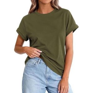 imagePRETTYGARDEN Womens Summer Tops 2026 Spring Casual Rolled Short Sleeve Basic Tees Crew Neck Work Shirts Fashion ClothingArmy Green