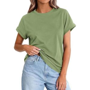 imagePRETTYGARDEN Womens Summer Tops 2026 Spring Casual Rolled Short Sleeve Basic Tees Crew Neck Work Shirts Fashion ClothingGrey Green