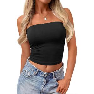 imagePRETTYGARDEN Womens Tube Top 2026 Summer Going Out Tops Strapless Y2K Bandeau Spring Fitted Shirts Beach Vacation ClothesBlack