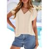 imagePRETTYGARDEN Blouses for Women Dressy Casual Spring 2026 Cap Sleeve V Neck Lace Trim Boho Tops Work Shirts Summer ClothesBeige