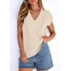 imagePRETTYGARDEN Blouses for Women Dressy Casual Spring 2026 Cap Sleeve V Neck Lace Trim Boho Tops Work Shirts Summer ClothesBeige