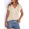 imagePRETTYGARDEN Blouses for Women Dressy Casual Spring 2026 Cap Sleeve V Neck Lace Trim Boho Tops Work Shirts Summer ClothesBeige
