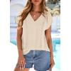 imagePRETTYGARDEN Blouses for Women Dressy Casual Spring 2026 Cap Sleeve V Neck Lace Trim Boho Tops Work Shirts Summer ClothesBeige