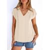 imagePRETTYGARDEN Blouses for Women Dressy Casual Spring 2026 Cap Sleeve V Neck Lace Trim Boho Tops Work Shirts Summer ClothesBeige