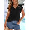imagePRETTYGARDEN Blouses for Women Dressy Casual Spring 2026 Cap Sleeve V Neck Lace Trim Boho Tops Work Shirts Summer ClothesBlack