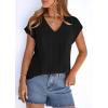 imagePRETTYGARDEN Blouses for Women Dressy Casual Spring 2026 Cap Sleeve V Neck Lace Trim Boho Tops Work Shirts Summer ClothesBlack
