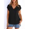 imagePRETTYGARDEN Blouses for Women Dressy Casual Spring 2026 Cap Sleeve V Neck Lace Trim Boho Tops Work Shirts Summer ClothesBlack