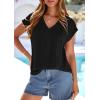 imagePRETTYGARDEN Blouses for Women Dressy Casual Spring 2026 Cap Sleeve V Neck Lace Trim Boho Tops Work Shirts Summer ClothesBlack