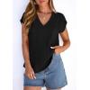 imagePRETTYGARDEN Blouses for Women Dressy Casual Spring 2026 Cap Sleeve V Neck Lace Trim Boho Tops Work Shirts Summer ClothesBlack