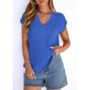 imagePRETTYGARDEN Blouses for Women Dressy Casual Spring 2026 Cap Sleeve V Neck Lace Trim Boho Tops Work Shirts Summer ClothesBlue