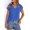 imagePRETTYGARDEN Blouses for Women Dressy Casual Spring 2026 Cap Sleeve V Neck Lace Trim Boho Tops Work Shirts Summer ClothesBlue