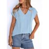 imagePRETTYGARDEN Blouses for Women Dressy Casual Spring 2026 Cap Sleeve V Neck Lace Trim Boho Tops Work Shirts Summer ClothesLight Blue