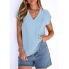 imagePRETTYGARDEN Blouses for Women Dressy Casual Spring 2026 Cap Sleeve V Neck Lace Trim Boho Tops Work Shirts Summer ClothesLight Blue
