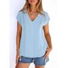 imagePRETTYGARDEN Blouses for Women Dressy Casual Spring 2026 Cap Sleeve V Neck Lace Trim Boho Tops Work Shirts Summer ClothesLight Blue