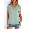 imagePRETTYGARDEN Blouses for Women Dressy Casual Spring 2026 Cap Sleeve V Neck Lace Trim Boho Tops Work Shirts Summer ClothesLight Green