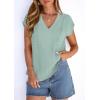 imagePRETTYGARDEN Blouses for Women Dressy Casual Spring 2026 Cap Sleeve V Neck Lace Trim Boho Tops Work Shirts Summer ClothesLight Green