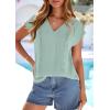 imagePRETTYGARDEN Blouses for Women Dressy Casual Spring 2026 Cap Sleeve V Neck Lace Trim Boho Tops Work Shirts Summer ClothesLight Green