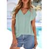 imagePRETTYGARDEN Blouses for Women Dressy Casual Spring 2026 Cap Sleeve V Neck Lace Trim Boho Tops Work Shirts Summer ClothesLight Green