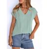 imagePRETTYGARDEN Blouses for Women Dressy Casual Spring 2026 Cap Sleeve V Neck Lace Trim Boho Tops Work Shirts Summer ClothesLight Green