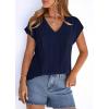 imagePRETTYGARDEN Blouses for Women Dressy Casual Spring 2026 Cap Sleeve V Neck Lace Trim Boho Tops Work Shirts Summer ClothesNavy Blue
