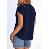 imagePRETTYGARDEN Blouses for Women Dressy Casual Spring 2026 Cap Sleeve V Neck Lace Trim Boho Tops Work Shirts Summer ClothesNavy Blue
