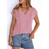 imagePRETTYGARDEN Blouses for Women Dressy Casual Spring 2026 Cap Sleeve V Neck Lace Trim Boho Tops Work Shirts Summer ClothesPink
