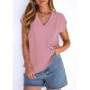 imagePRETTYGARDEN Blouses for Women Dressy Casual Spring 2026 Cap Sleeve V Neck Lace Trim Boho Tops Work Shirts Summer ClothesPink