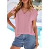 imagePRETTYGARDEN Blouses for Women Dressy Casual Spring 2026 Cap Sleeve V Neck Lace Trim Boho Tops Work Shirts Summer ClothesPink