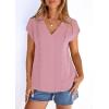 imagePRETTYGARDEN Blouses for Women Dressy Casual Spring 2026 Cap Sleeve V Neck Lace Trim Boho Tops Work Shirts Summer ClothesPink
