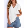 imagePRETTYGARDEN Blouses for Women Dressy Casual Spring 2026 Cap Sleeve V Neck Lace Trim Boho Tops Work Shirts Summer ClothesWhite