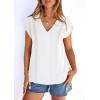 imagePRETTYGARDEN Blouses for Women Dressy Casual Spring 2026 Cap Sleeve V Neck Lace Trim Boho Tops Work Shirts Summer ClothesWhite