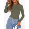 imagePRETTYGARDEN Bodysuits for Women 2026 Spring Long Sleeve Shirts Fitted Basic Ribbed Layering Tops Fall Fashion Winter ClothesArmy Green
