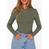 imagePRETTYGARDEN Bodysuits for Women 2026 Spring Long Sleeve Shirts Fitted Basic Ribbed Layering Tops Fall Fashion Winter ClothesArmy Green
