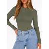 imagePRETTYGARDEN Bodysuits for Women 2026 Spring Long Sleeve Shirts Fitted Basic Ribbed Layering Tops Fall Fashion Winter ClothesArmy Green