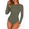 imagePRETTYGARDEN Bodysuits for Women 2026 Spring Long Sleeve Shirts Fitted Basic Ribbed Layering Tops Fall Fashion Winter ClothesArmy Green