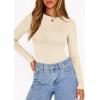 imagePRETTYGARDEN Bodysuits for Women 2026 Spring Long Sleeve Shirts Fitted Basic Ribbed Layering Tops Fall Fashion Winter ClothesBeige