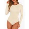 imagePRETTYGARDEN Bodysuits for Women 2026 Spring Long Sleeve Shirts Fitted Basic Ribbed Layering Tops Fall Fashion Winter ClothesBeige