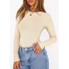 imagePRETTYGARDEN Bodysuits for Women 2026 Spring Long Sleeve Shirts Fitted Basic Ribbed Layering Tops Fall Fashion Winter ClothesBeige