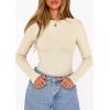 imagePRETTYGARDEN Bodysuits for Women 2026 Spring Long Sleeve Shirts Fitted Basic Ribbed Layering Tops Fall Fashion Winter ClothesBeige