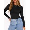 imagePRETTYGARDEN Bodysuits for Women 2026 Spring Long Sleeve Shirts Fitted Basic Ribbed Layering Tops Fall Fashion Winter ClothesBlack