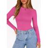 imagePRETTYGARDEN Bodysuits for Women 2026 Spring Long Sleeve Shirts Fitted Basic Ribbed Layering Tops Fall Fashion Winter ClothesBright Pink